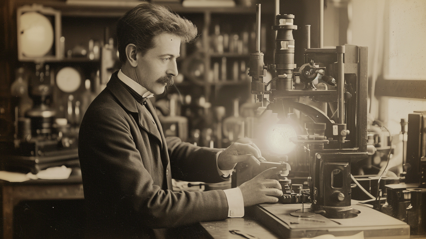 19 year old Edmond Becquerel discovering the photovoltaic effect in a laboratory